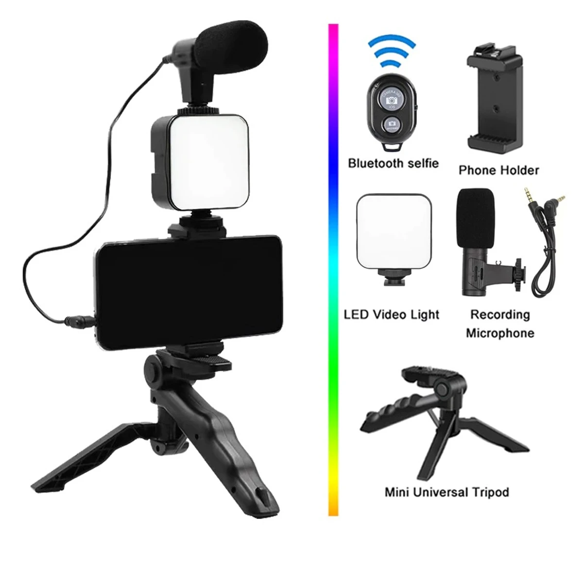 REMOTE CONTROL VIDEO KITS MICROPHONE LED FILL LIGHT MINI TRIPOD - Image 3